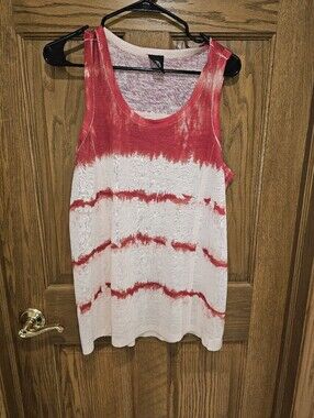 Bobeau Red and White Tie-Dye Sleeveless Tank